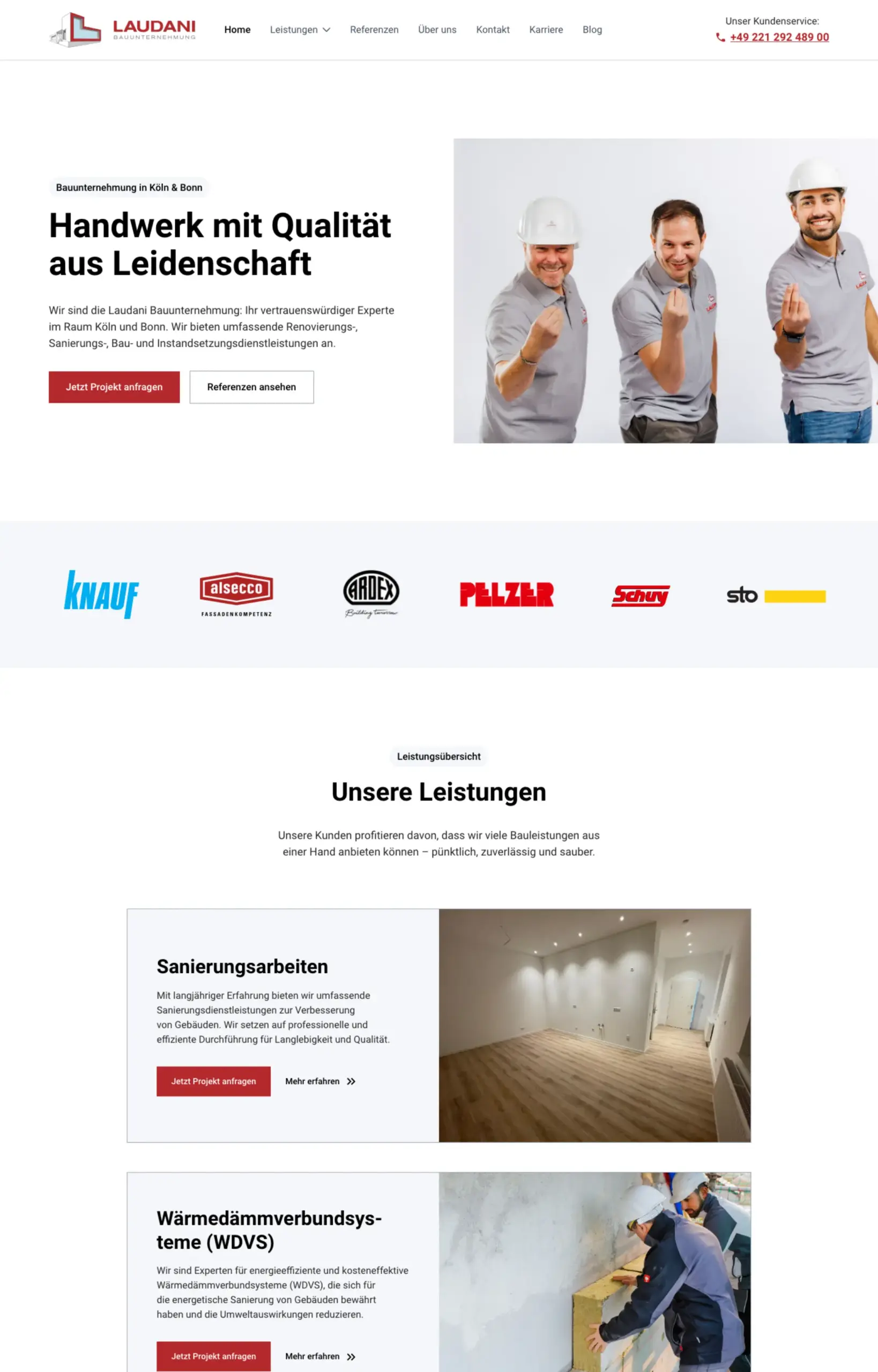 Website von Laudani Bauunternehmung, Köln in der Desktop-Ansicht