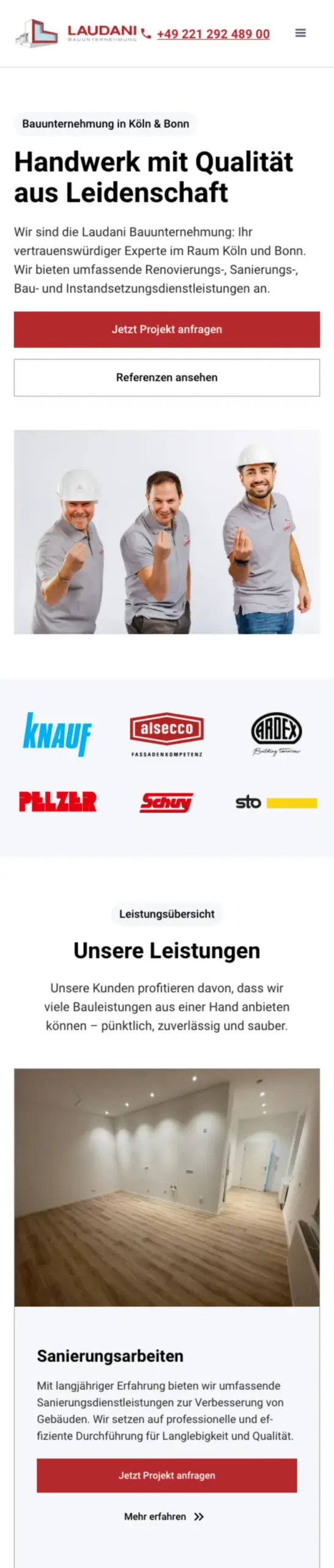 Website von Laudani Bauunternehmung, Köln in der Mobilansicht