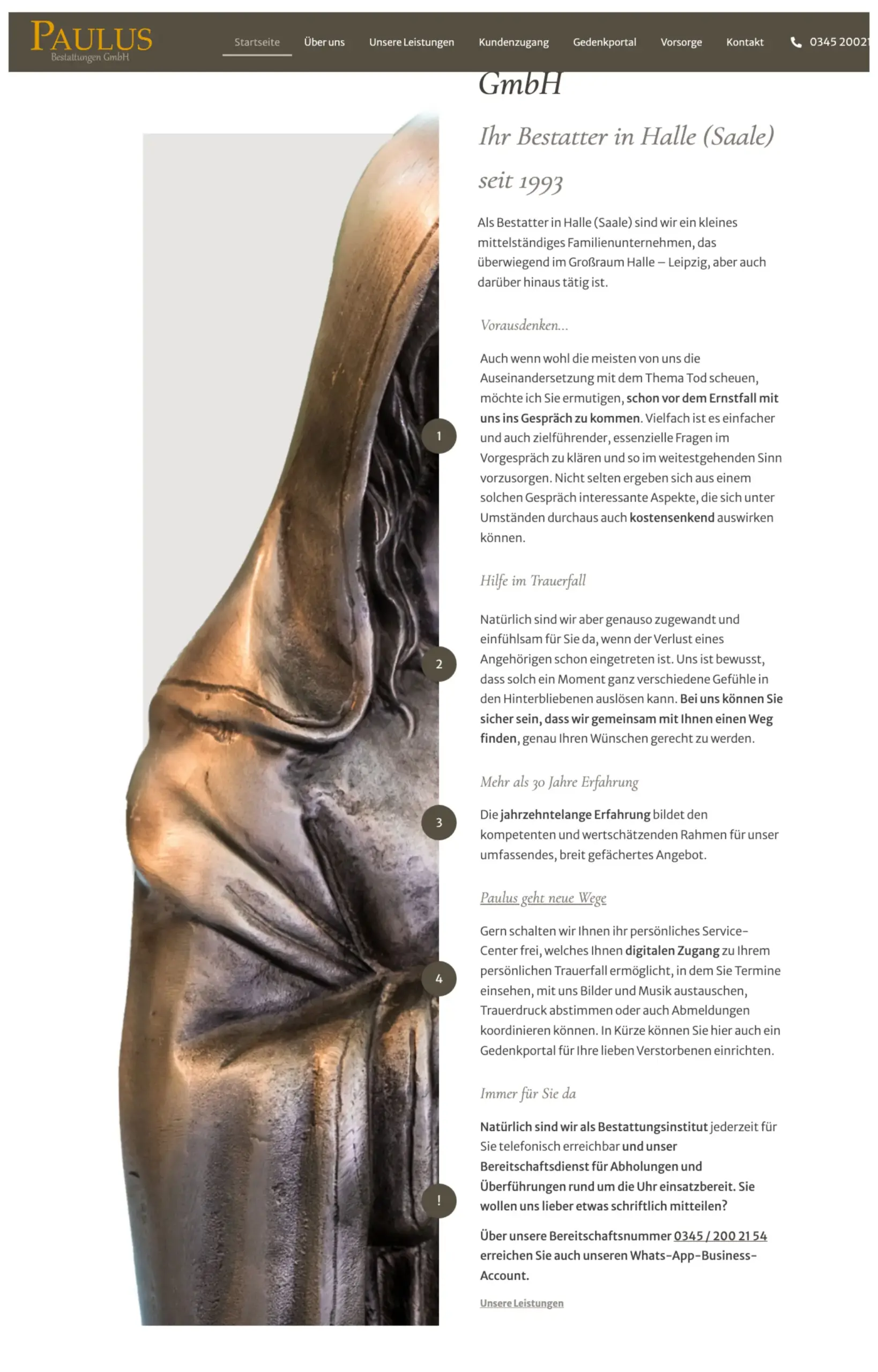 Website von Paulus Bestattungen GmbH, Halle (Saale) in der Desktop-Ansicht