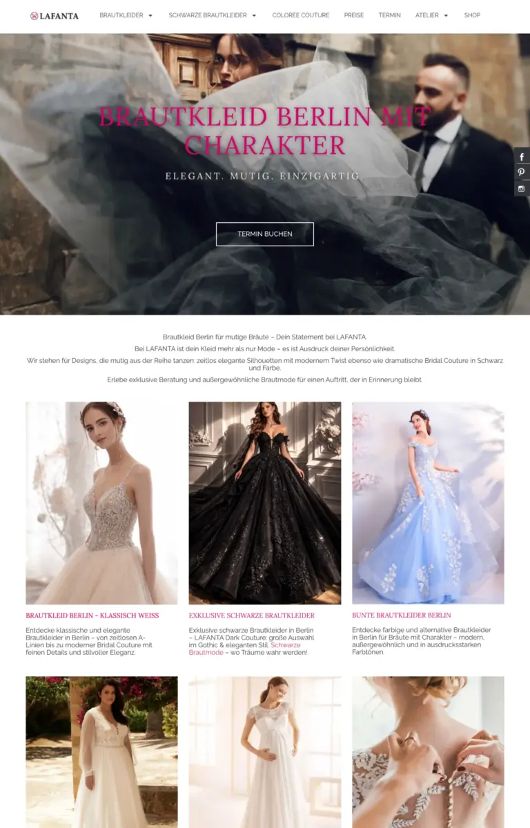 Startseite der Website von Brautmoden Dr. Catherine Wang aus Berlin in der Desktop-Ansicht