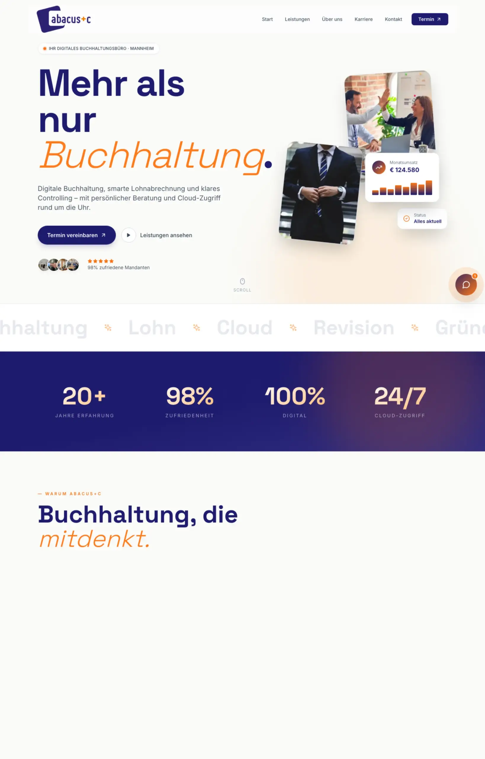 Website von Abacus+C, Mannheim in der Desktop-Ansicht
