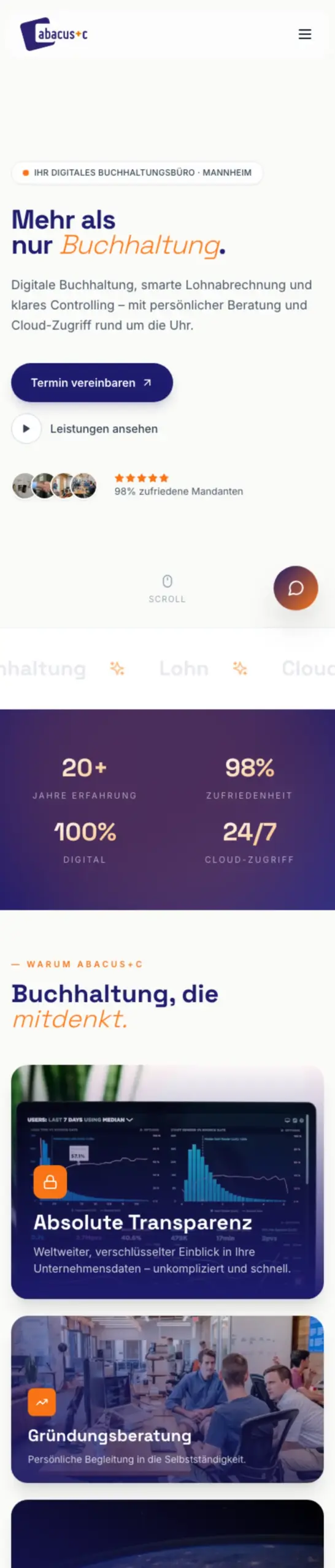 Website von Abacus+C, Mannheim in der Mobilansicht