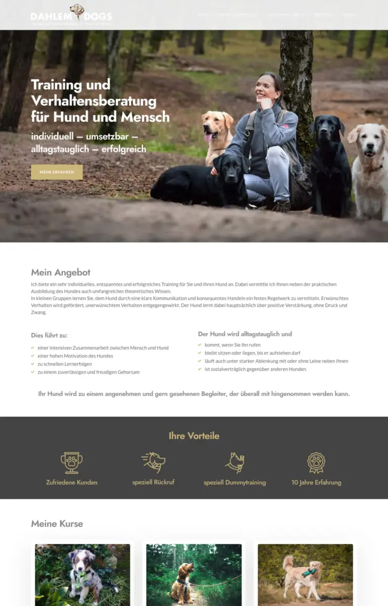 Startseite der Website von Coaching Hundetrainerin aus Berlin in der Desktop-Ansicht