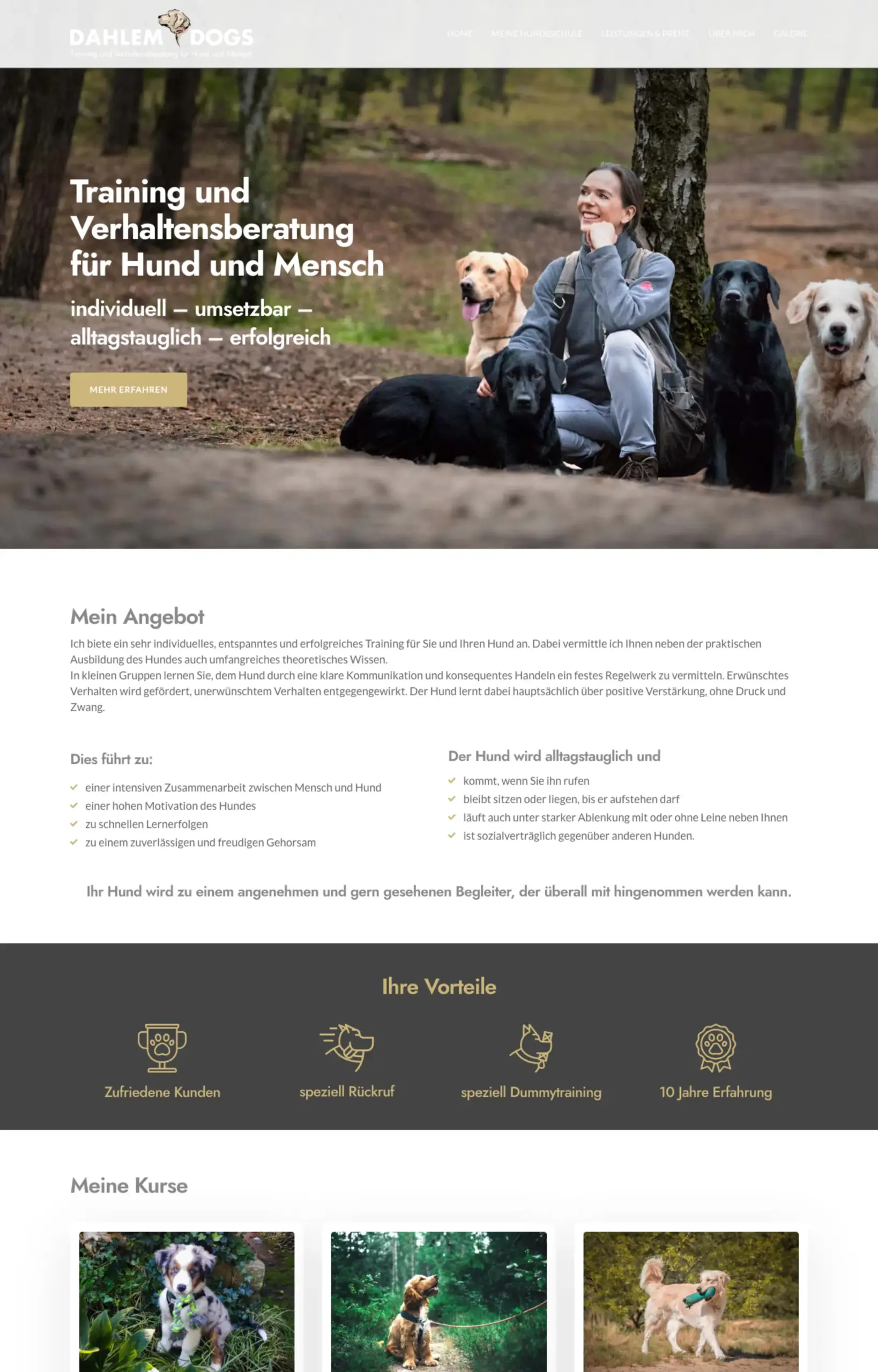 Website von Dahlem Dogs, Berlin in der Desktop-Ansicht