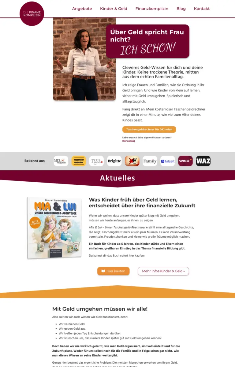 Startseite der Website von Coaching DieFinanzkomplizin aus Wuppertal in der Desktop-Ansicht