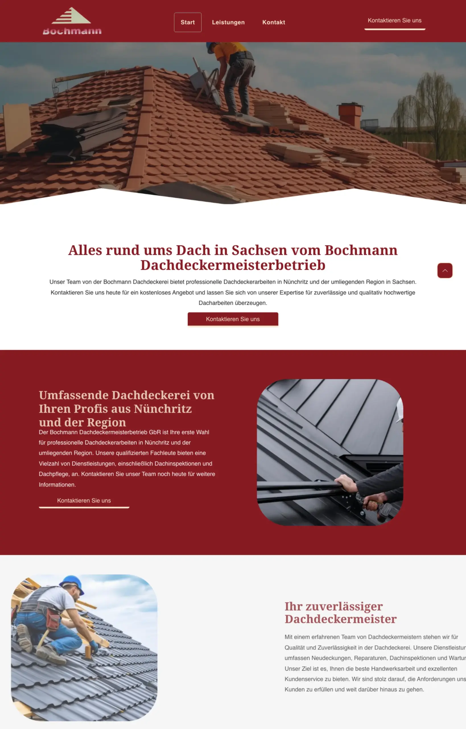 Website von Bochmann Dachdeckermeisterbetrieb GbR, Landkreis Meißen in der Desktop-Ansicht