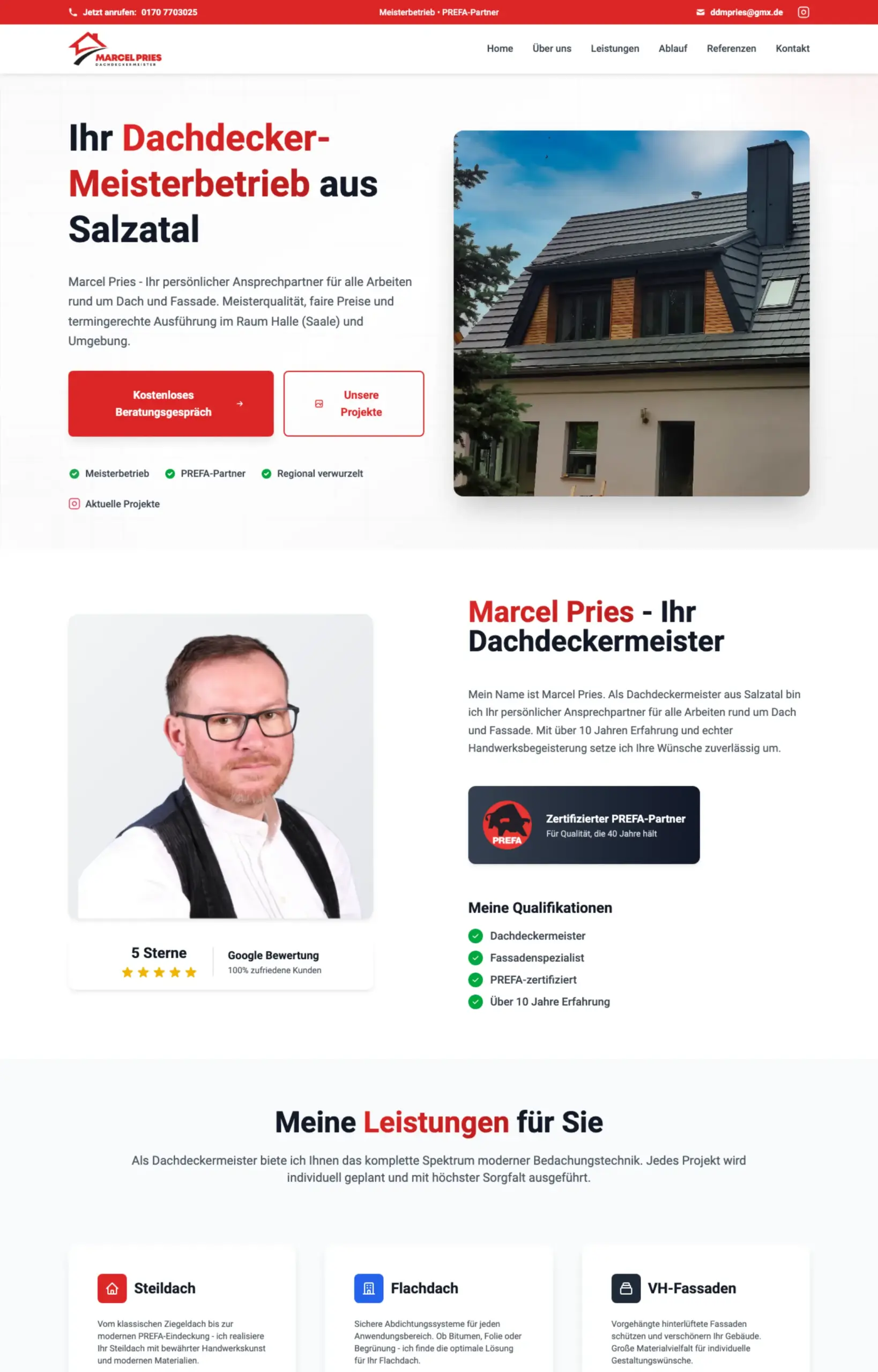 Website von Dachdeckermeister, Saalekreis in der Desktop-Ansicht