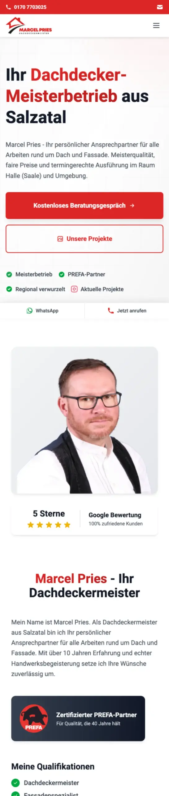 Website von Dachdeckermeister, Saalekreis in der Mobilansicht