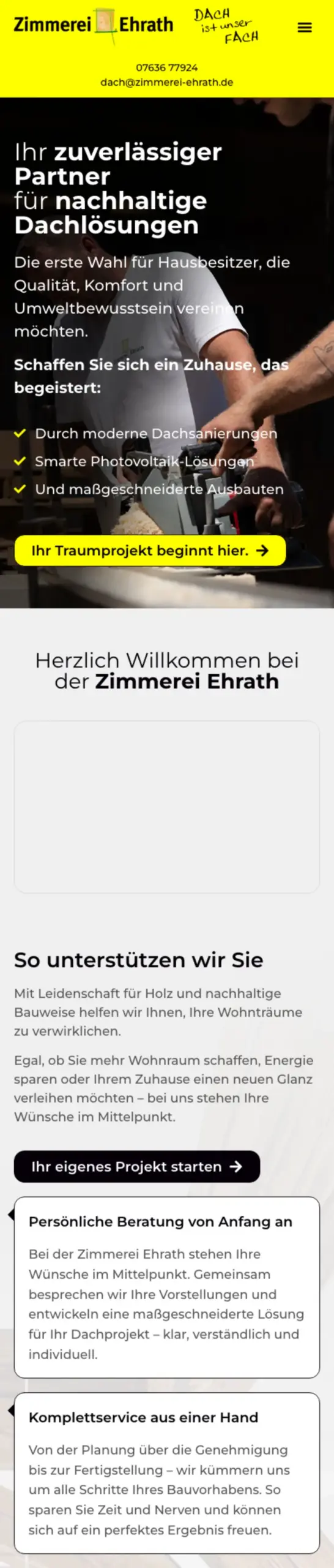 Website von Zimmerei Ehrath, Landkreis Breisgau-Hochschwarzwald in der Mobilansicht