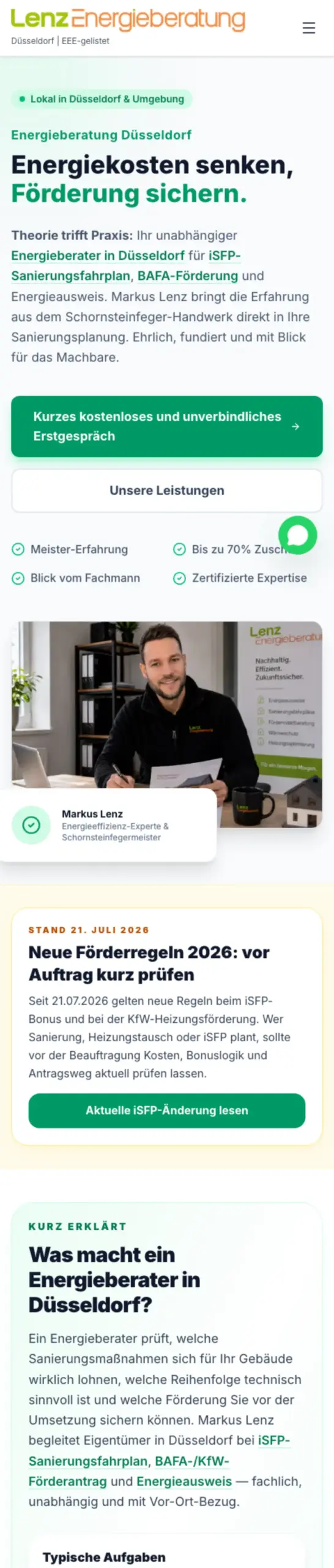 Website von Markus Lenz, Düsseldorf in der Mobilansicht