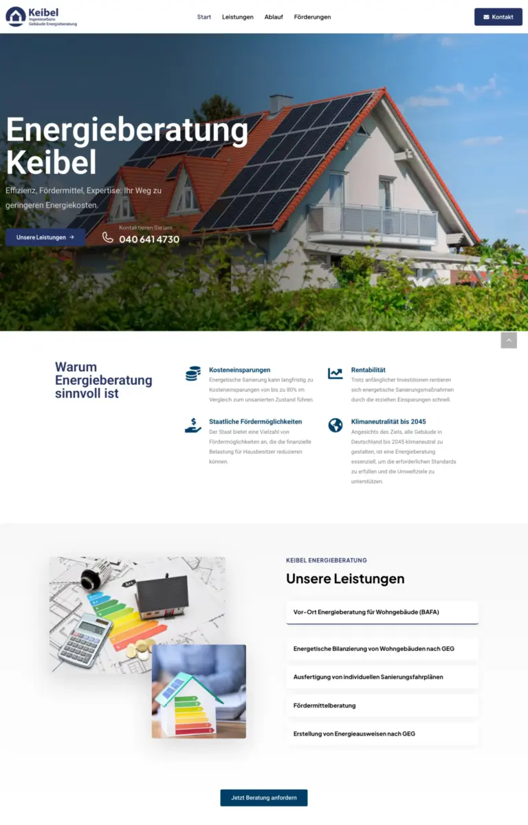 Startseite der Website von Energieberatung Keibel Energieberatung aus Hamburg in der Desktop-Ansicht