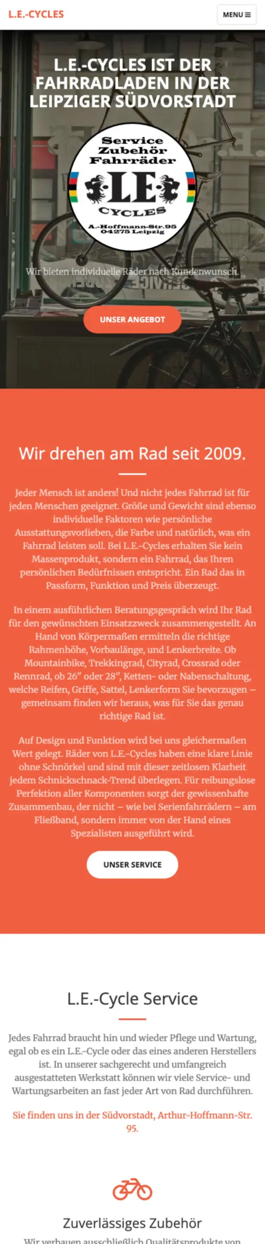 Website von L.E.-Cycles in der Mobilansicht