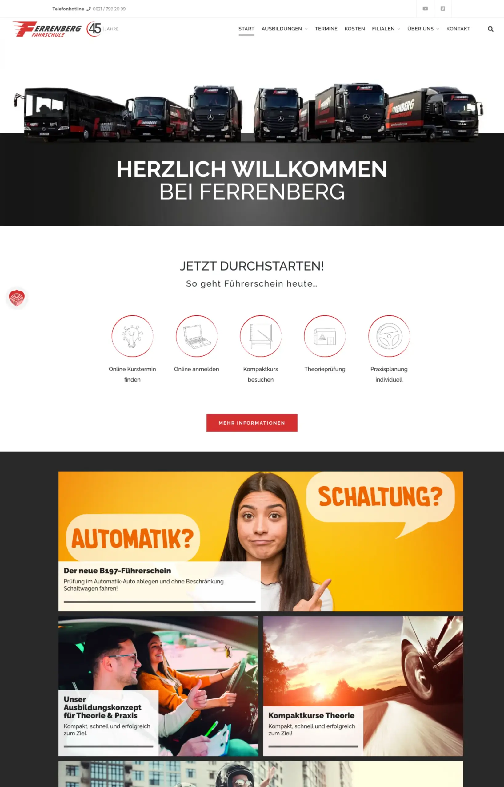 Website von Ferrenberg Fahrschulen, Mannheim in der Desktop-Ansicht