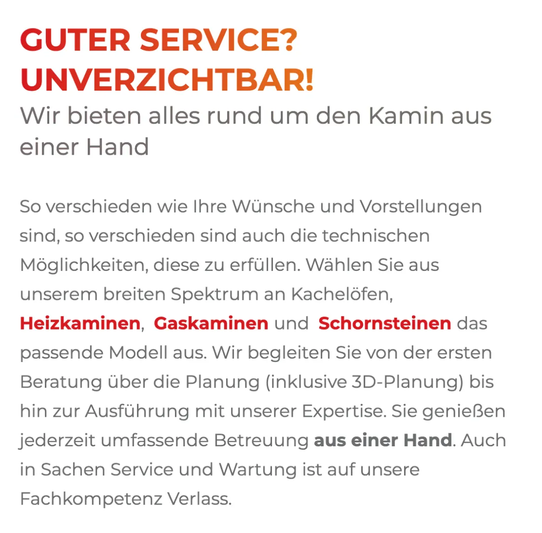 Ausschnitt der Website von Freund GmbH, Landkreis Ludwigsburg: Leistungsumfang von Beratung bis Ausführung mit 3D-Planung erklärt — der Besucher weiß, welche Schritte abgenommen werden.