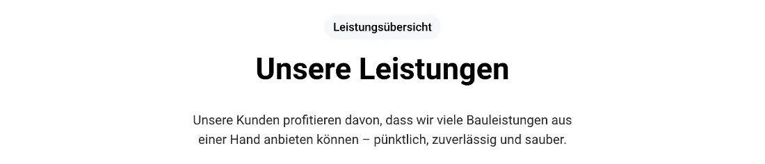 Ausschnitt der Website von Laudani Bauunternehmung, Köln: Überschrift plus kurzer Nutzen erklärt die Leistungen knapp — der Besucher erkennt Angebot aus einer Hand auf einen Blick.