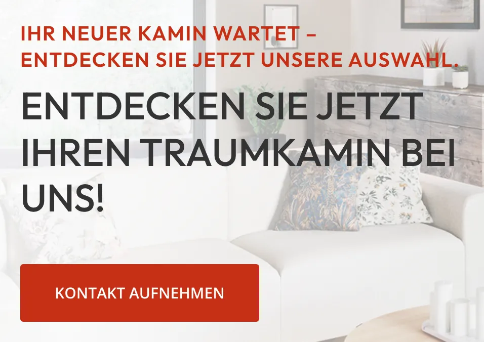 Ausschnitt der Website von Phoenix Kamine, Landkreis Rotenburg (Wümme): Große Überschrift und roter Button obenauf — die Seite klärt sofort das Thema und zeigt den nächsten Schritt ohne Scrollen.