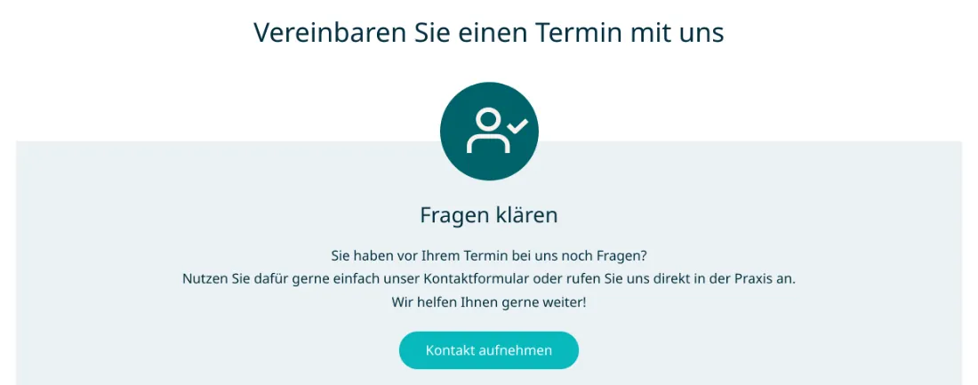Ausschnitt der Website von Zahnarztpraxis Klassen, Hamm: Ein einzelner Primär-Button „Kontakt aufnehmen“ markiert den nächsten Schritt — der Besucher muss nicht überlegen, wie es weitergeht.