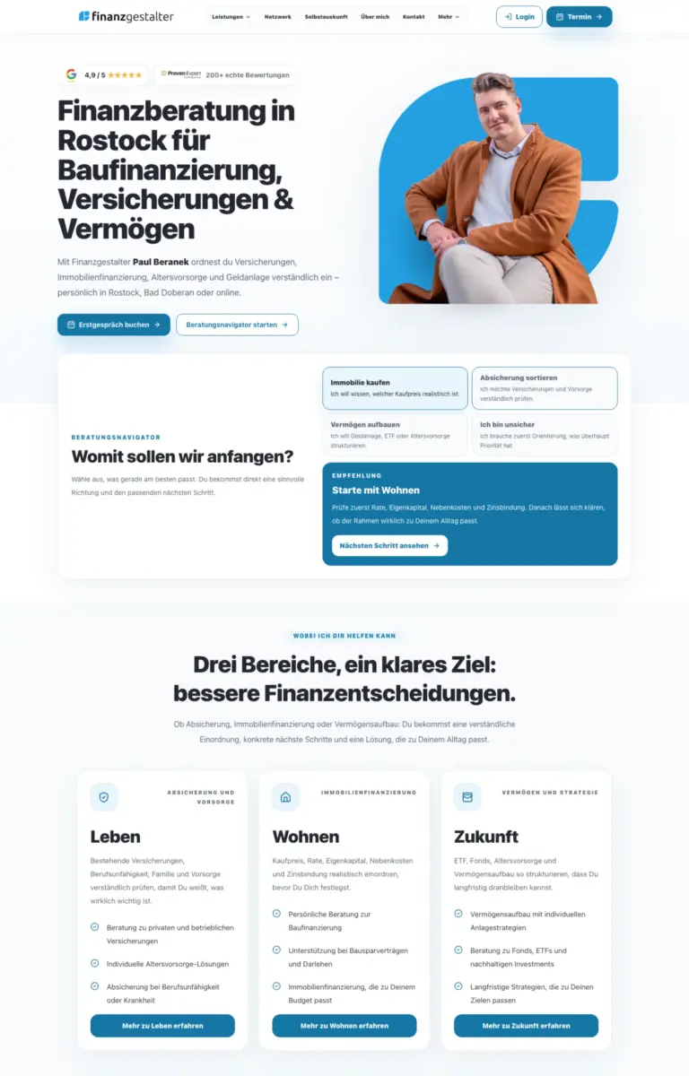 Startseite der Website von Finanzberatung Finanz- und Versicherungsmakler aus Bad Doberan in der Desktop-Ansicht