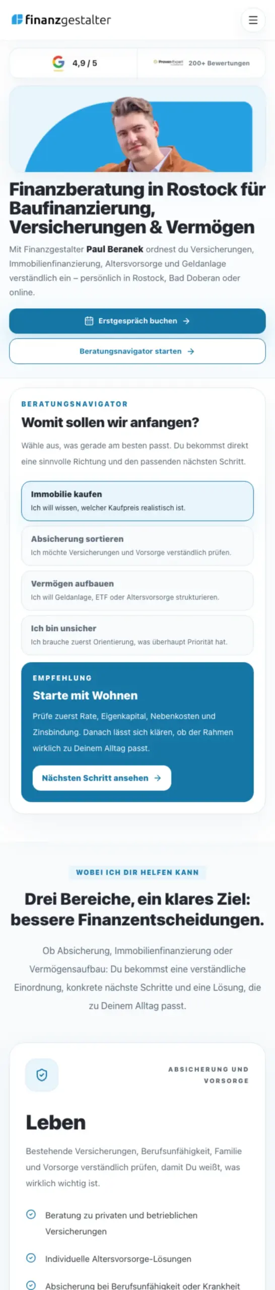 Website von Finanzgestalter Paul Beranek, Landkreis Rostock in der Mobilansicht