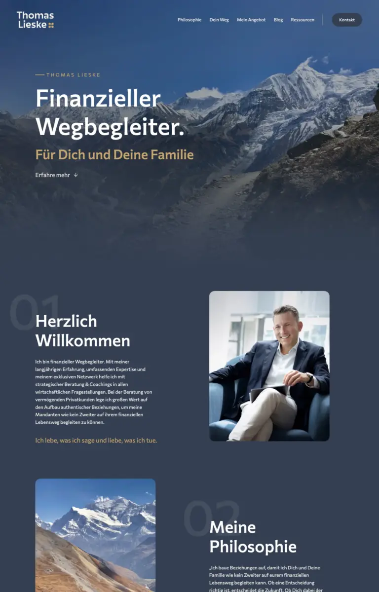 Startseite der Website von Finanzberatung Thomas Lieske aus Berlin in der Desktop-Ansicht