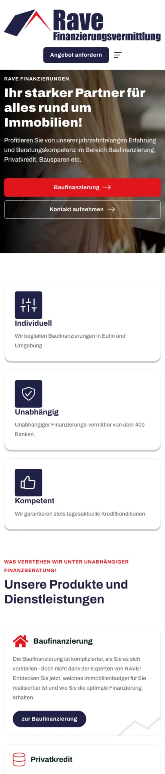 Website von RAVE Finanzierungsvermittlung, Kreis Ostholstein in der Mobilansicht