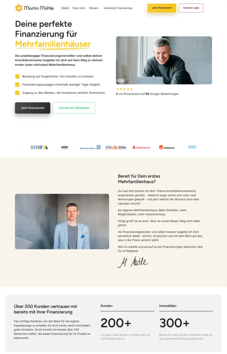 Startseite der Website von Finanzberatung Martin Mühle aus Hamburg in der Desktop-Ansicht