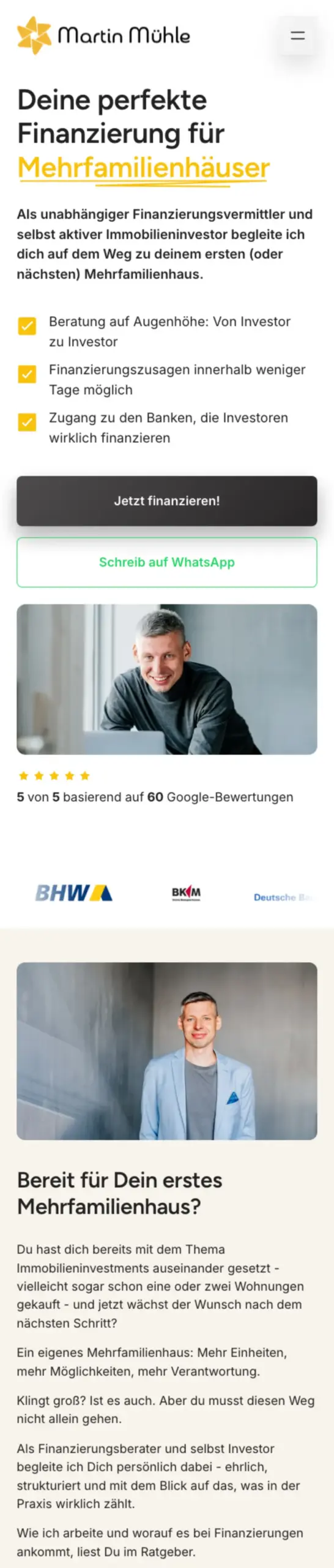 Website von Martin Mühle, Hamburg in der Mobilansicht