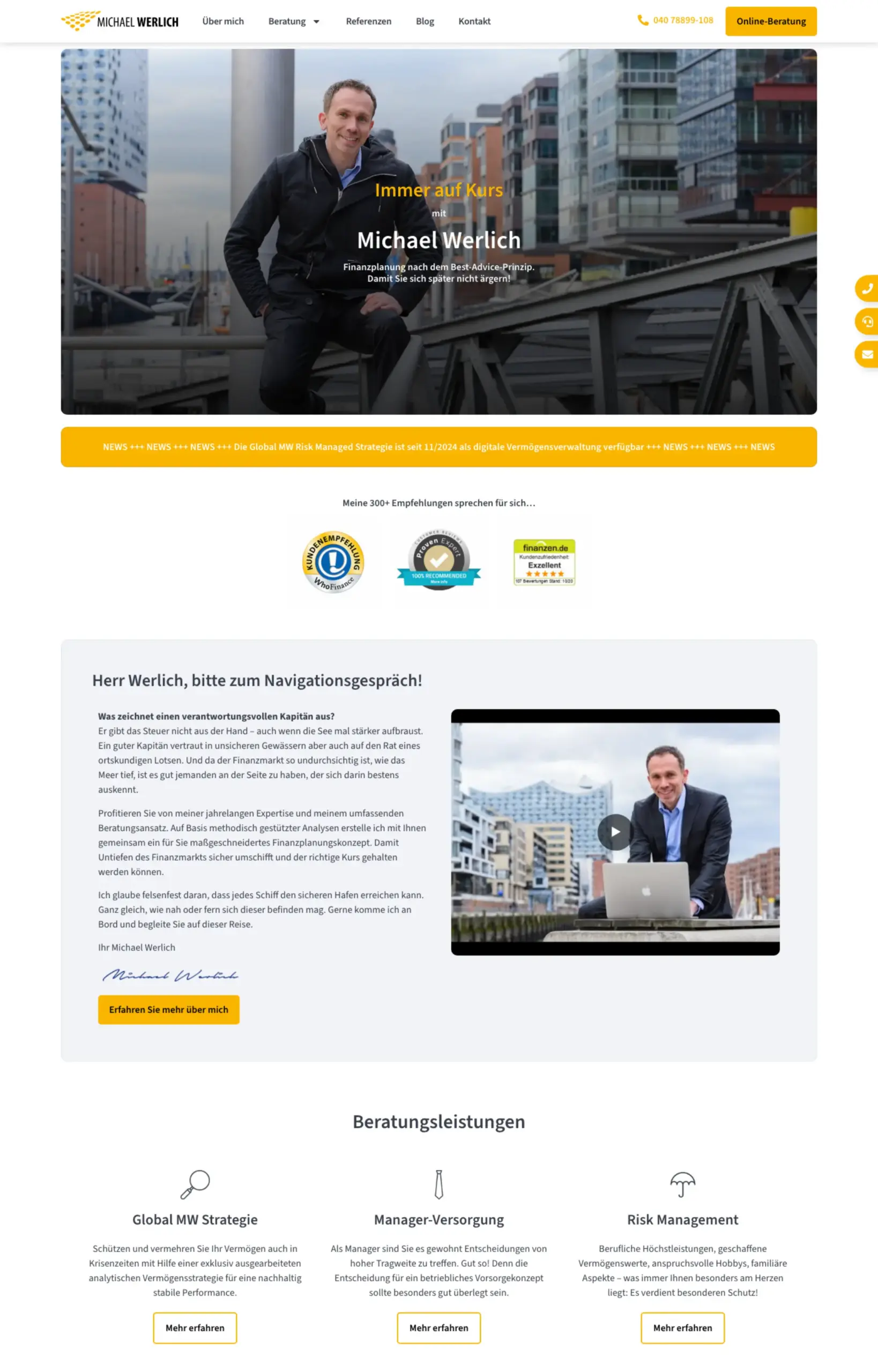 Website von Michael Werlich, Hamburg in der Desktop-Ansicht