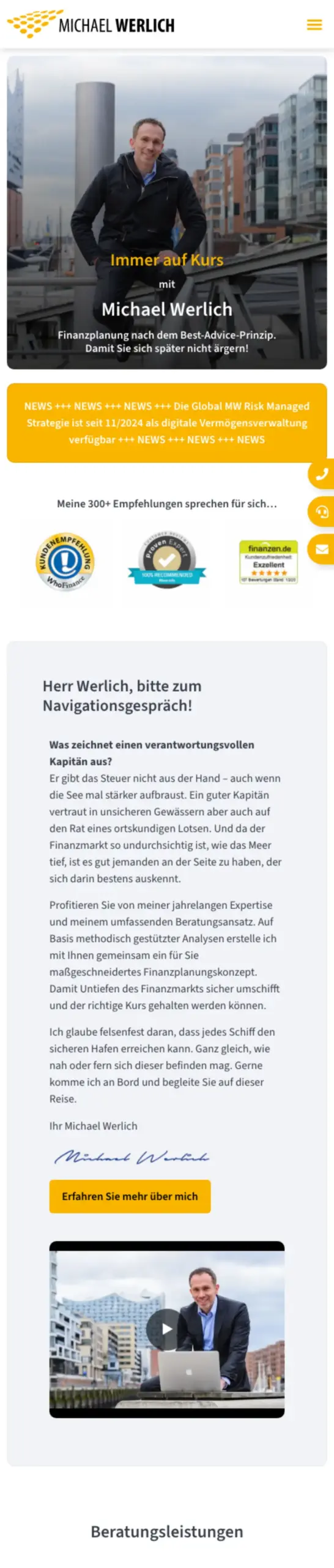 Website von Michael Werlich, Hamburg in der Mobilansicht