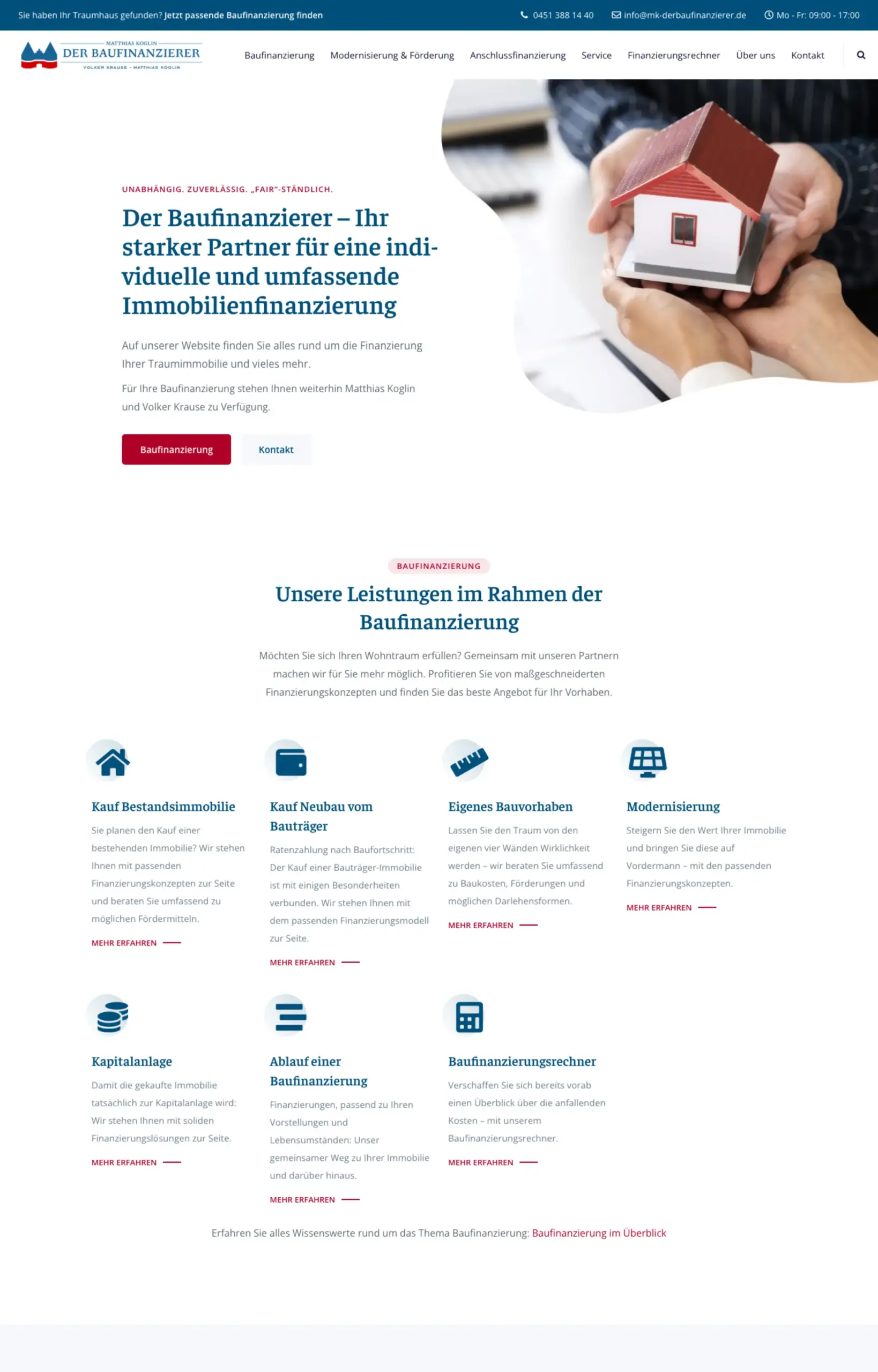 Website von Der Baufinanzierer – Matthias Koglin, Lübeck in der Desktop-Ansicht