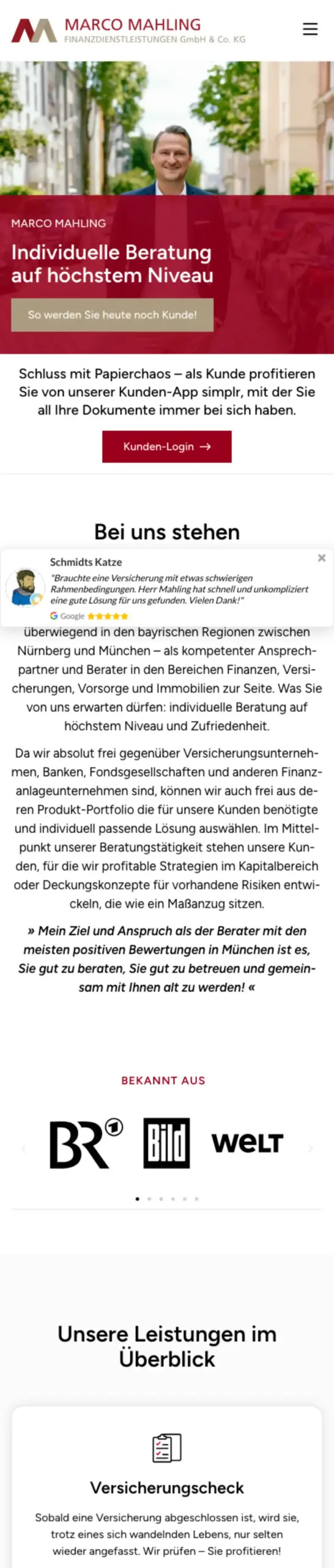 Website von Marco Mahling, München in der Mobilansicht