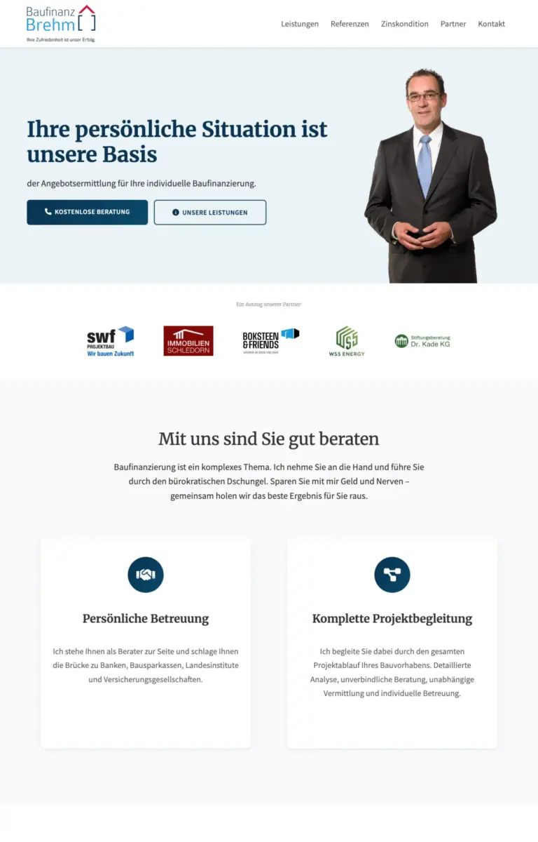 Startseite der Website von Finanzberatung Baufinanz Brehm aus Oberhausen in der Desktop-Ansicht