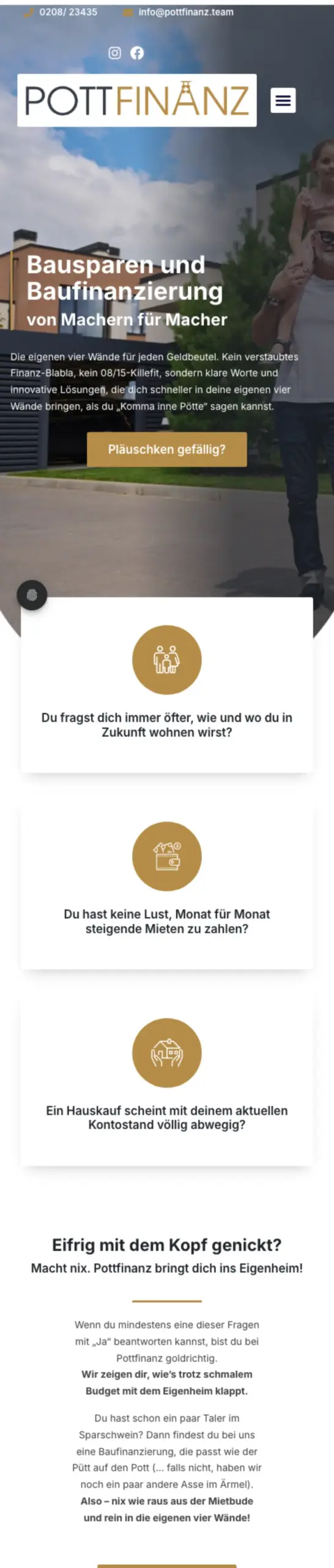 Website von Pottfinanz, Oberhausen in der Mobilansicht