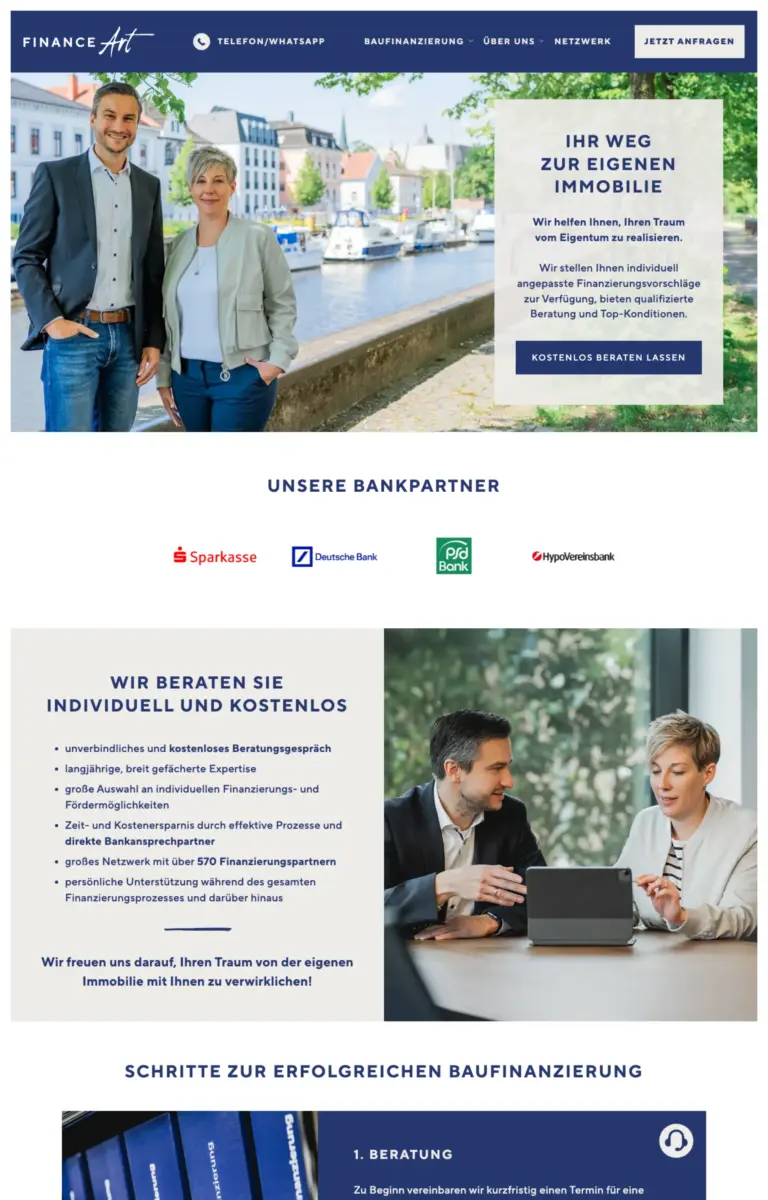 Startseite der Website von Finanzberatung FinanceArt Finanzvermittlungs GmbH aus Oldenburg in der Desktop-Ansicht