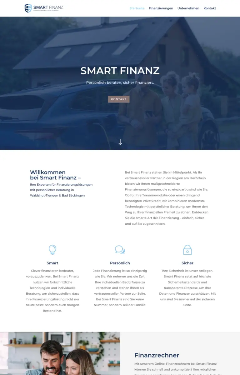 Startseite der Website von Finanzberatung Smart Finanz in der Desktop-Ansicht