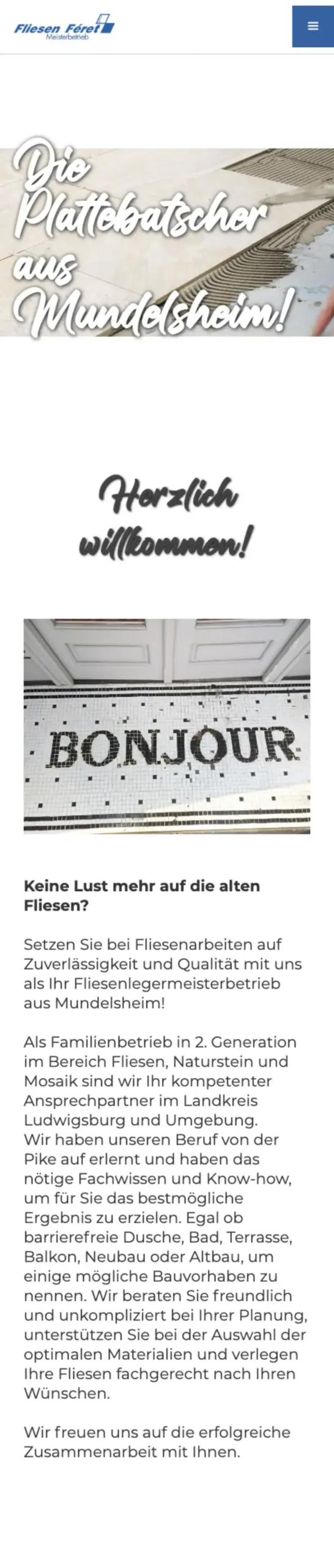 Website von Fliesen Féret Fliesenlegermeisterbetrieb, Frankfurt am Main in der Mobilansicht