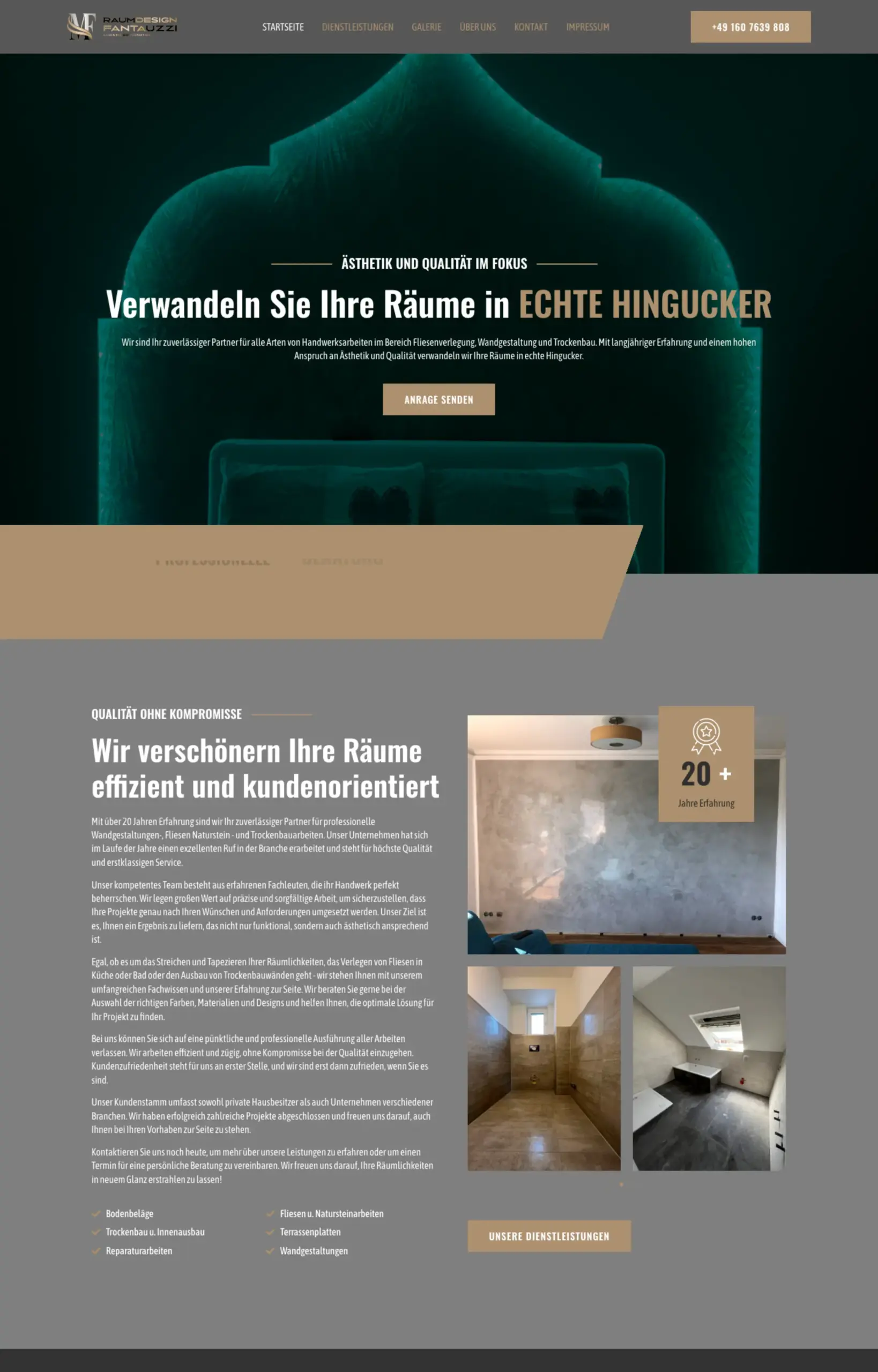 Website von MF Raumdesign Fantauzzi, Mainz in der Desktop-Ansicht