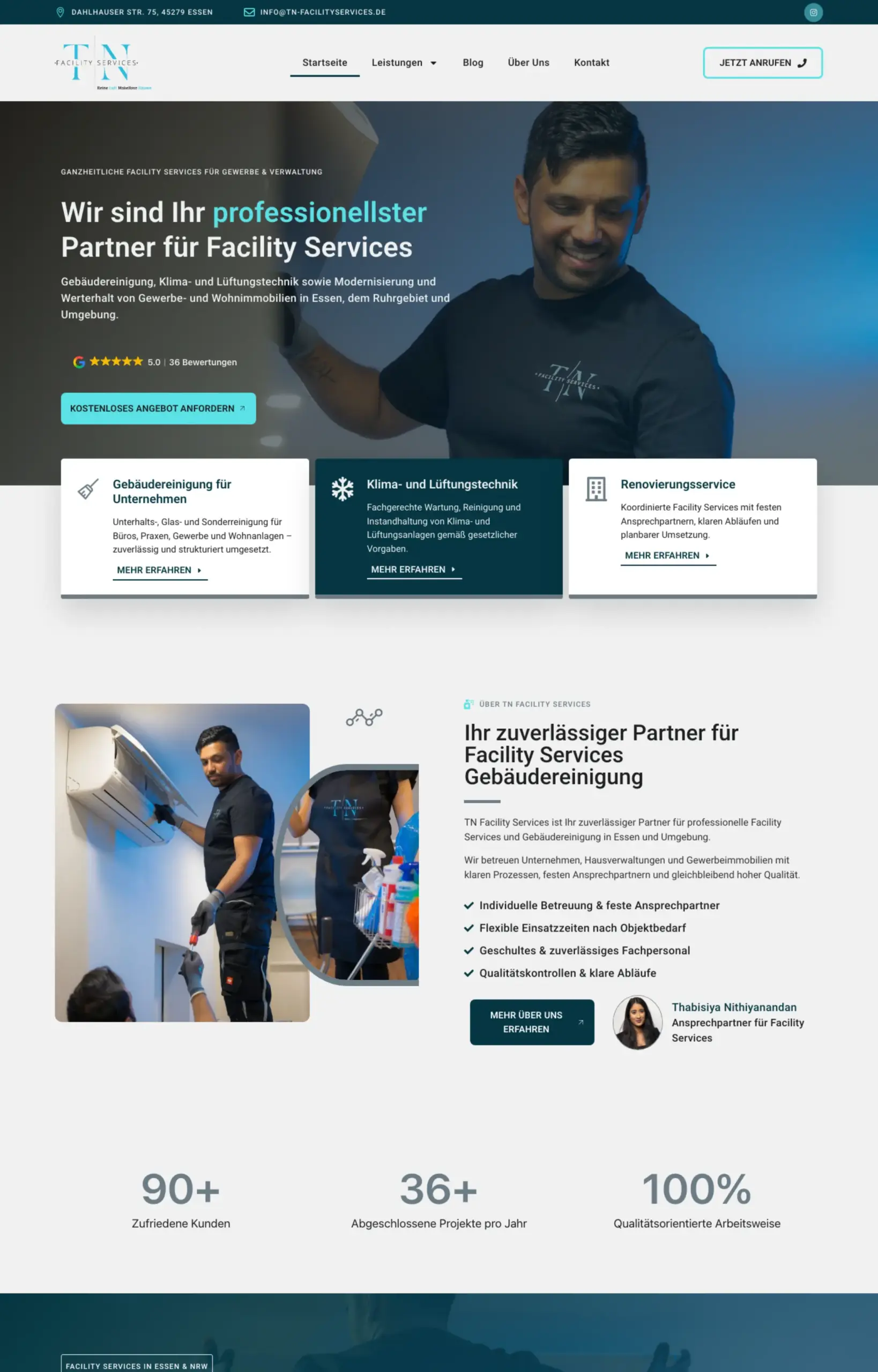 Website von TN Facility Services, Essen in der Desktop-Ansicht