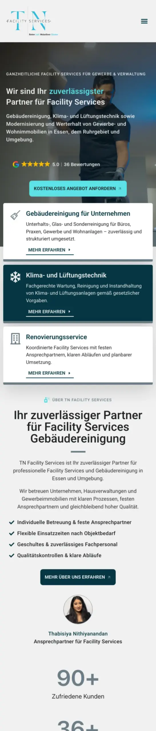 Website von TN Facility Services, Essen in der Mobilansicht