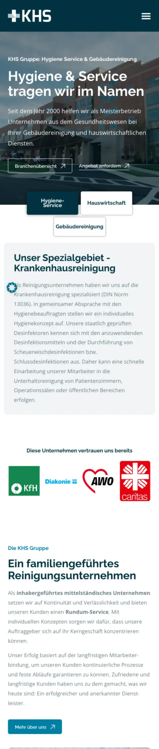 Website von KHS Gruppe, Bochum in der Mobilansicht
