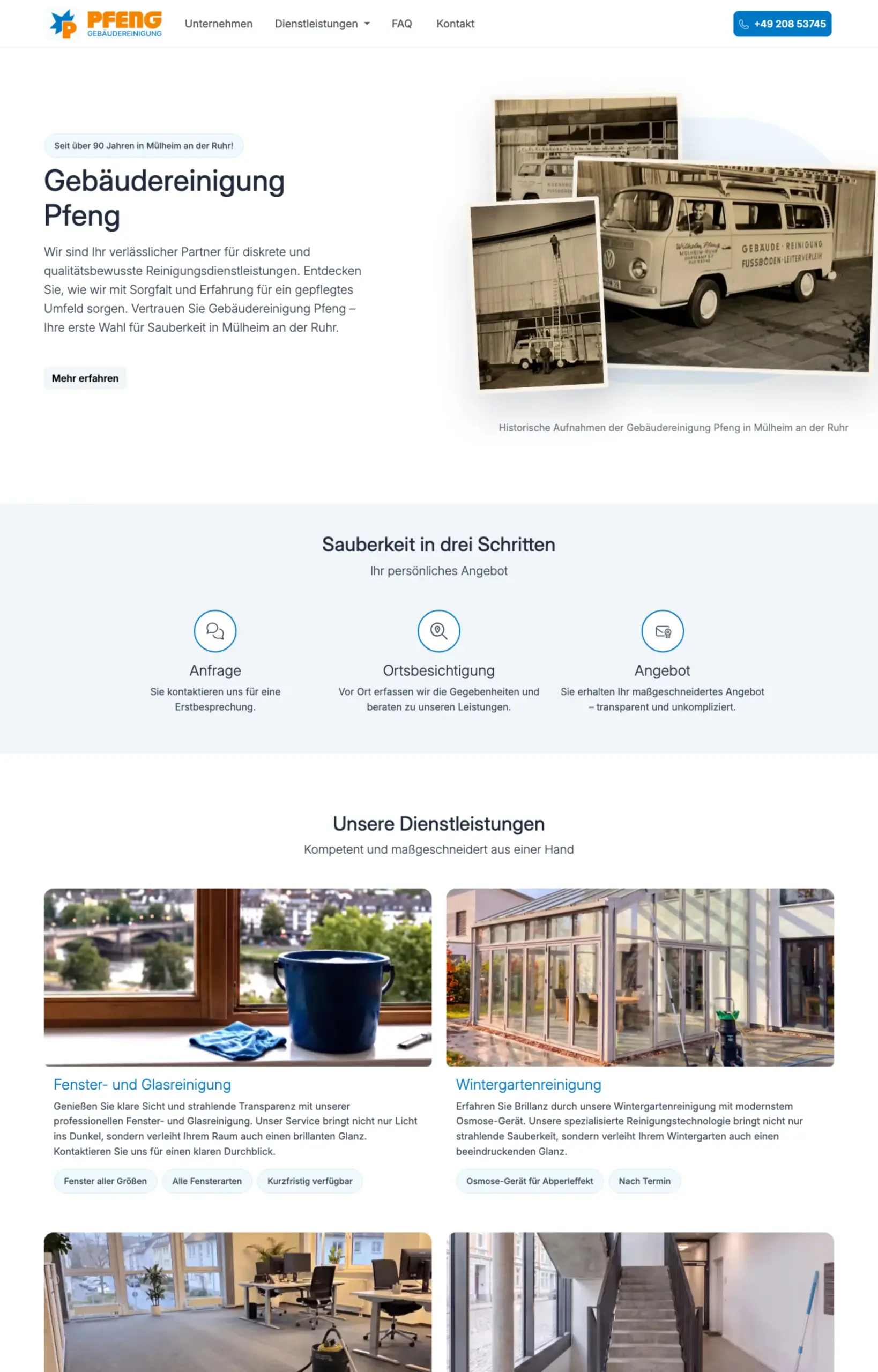 Website von Wilhelm Pfeng Gebäudereinigung GmbH, Mülheim an der Ruhr in der Desktop-Ansicht