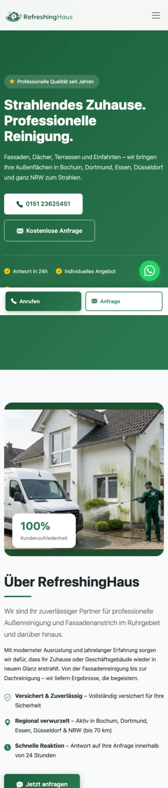 Website von RefreshingHaus in der Mobilansicht
