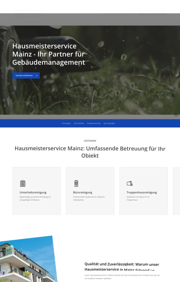 Startseite der Website von Hausmeisterservice Hausmeisterservice und Objektbetreuung aus Mainz in der Desktop-Ansicht