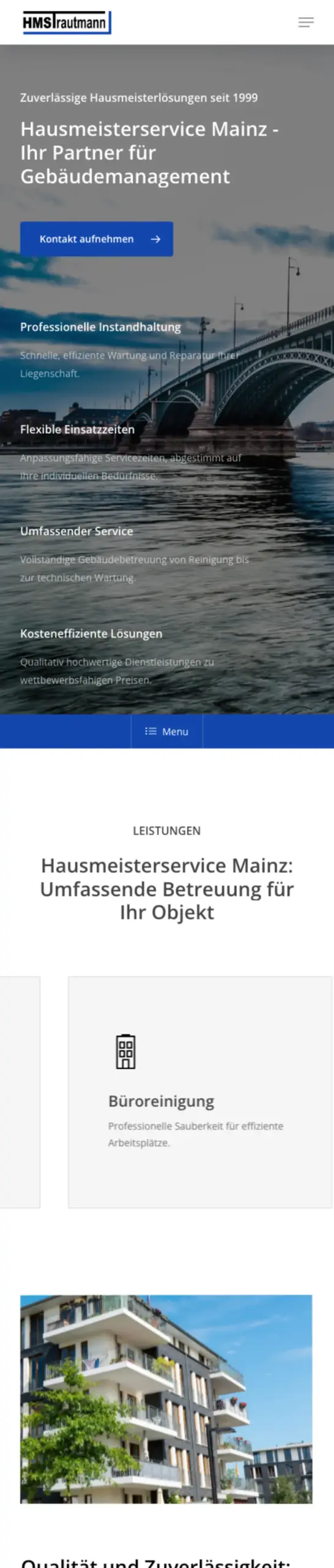 Website von Hausmeisterservice und Objektbetreuung, Mainz in der Mobilansicht
