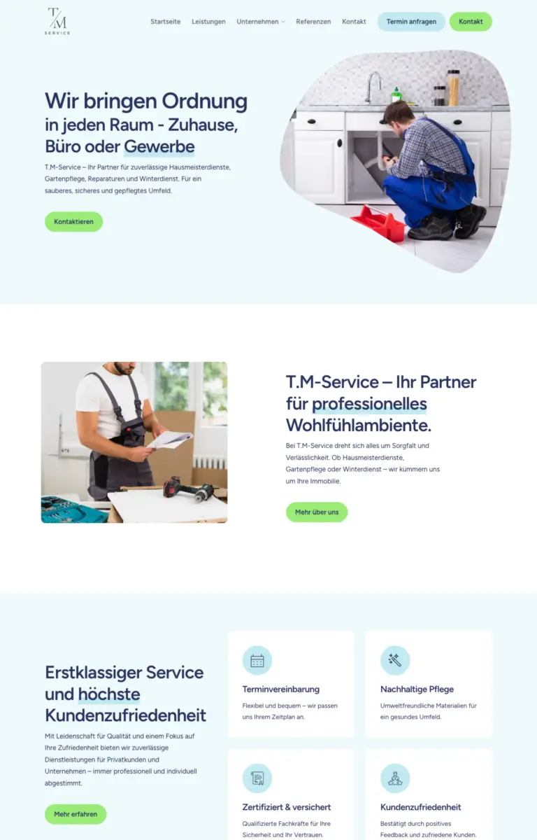 Startseite der Website von Hausmeisterservice T.M-Service aus Mainz in der Desktop-Ansicht