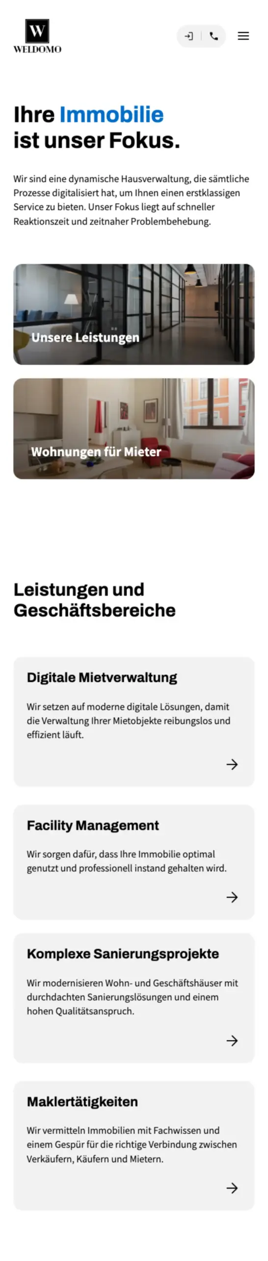 Website von WELDOMO, Bochum in der Mobilansicht
