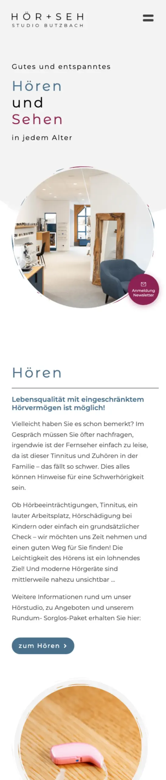 Website von Hör + Seh Studio Butzbach, Wetteraukreis in der Mobilansicht