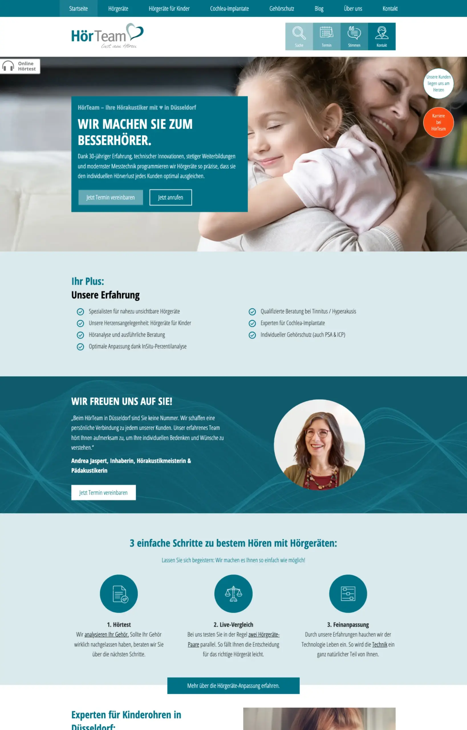 Website von HörTeam, Düsseldorf in der Desktop-Ansicht