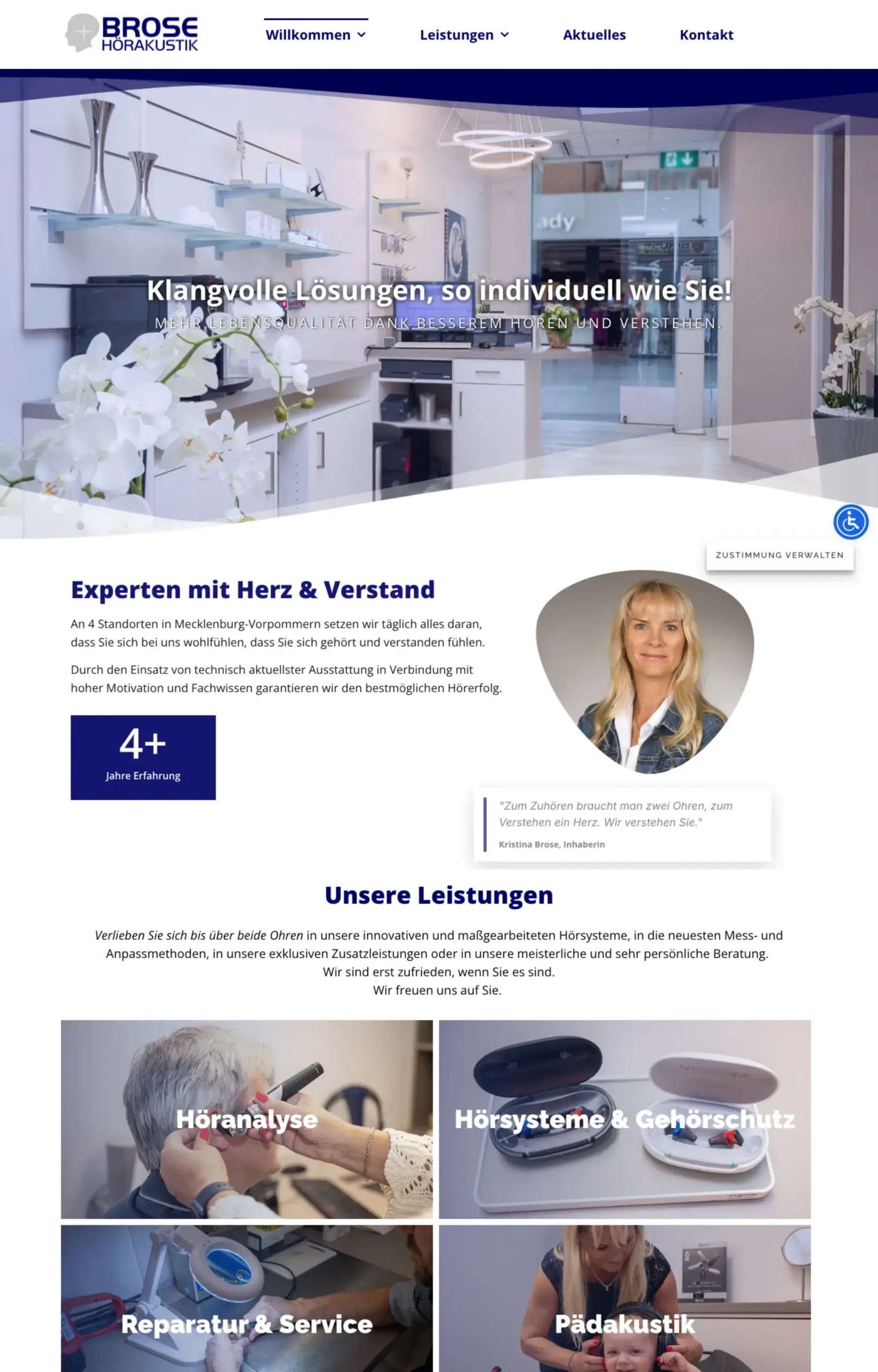 Website von Brose Hörakustik GmbH, Landkreis Rostock in der Desktop-Ansicht