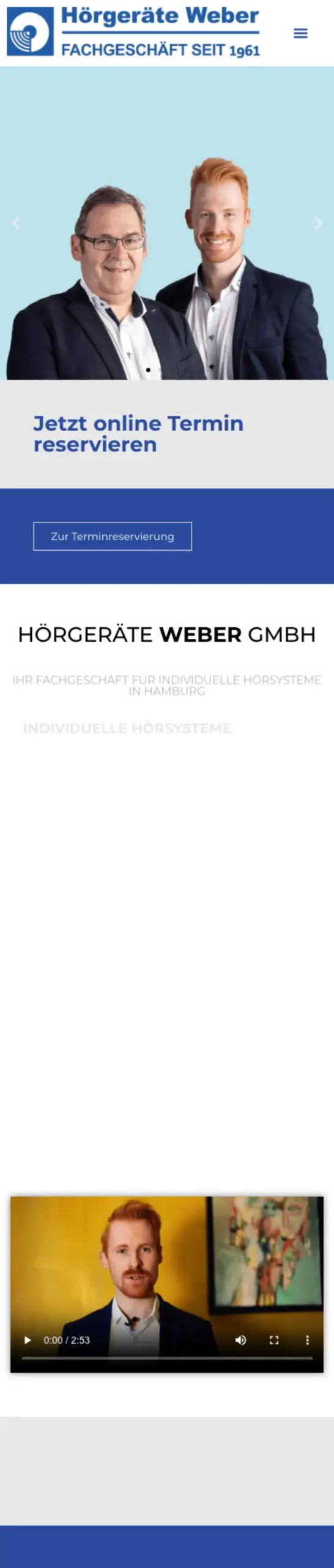 Website von Hörgeräte Weber, Hamburg in der Mobilansicht